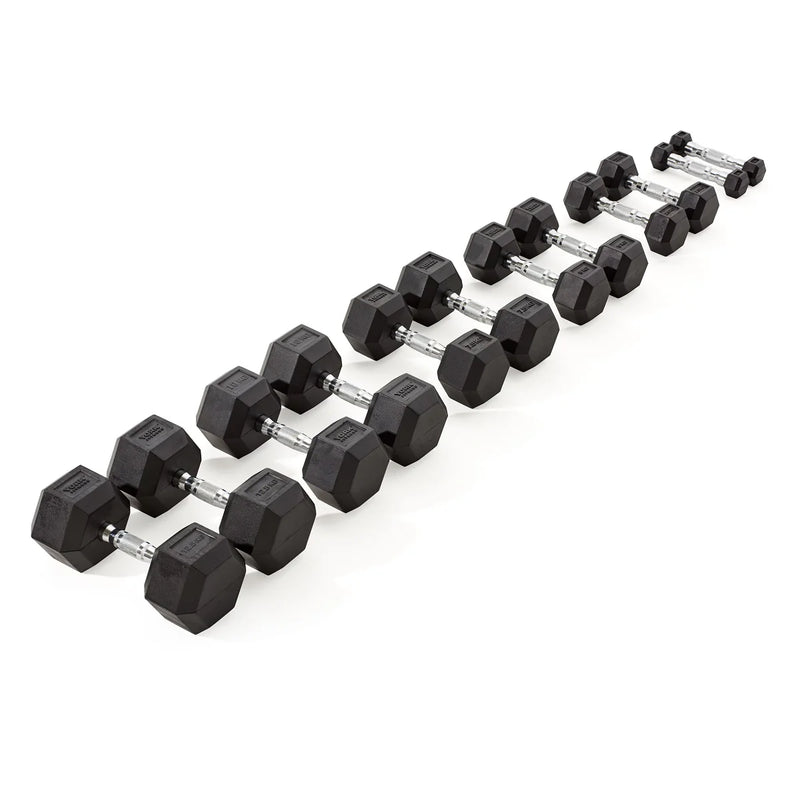 York Rubber Hex Dumbbell Sets With Racks