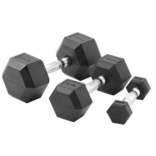 York Rubber Hex Dumbbell Set With Rack