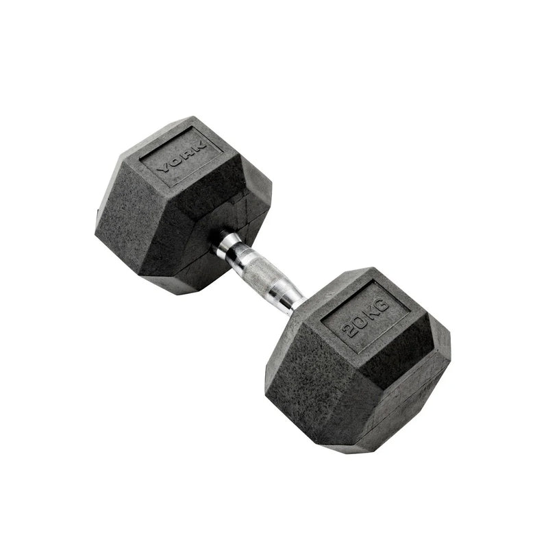 York Rubber Hex Dumbbell Set and Rack