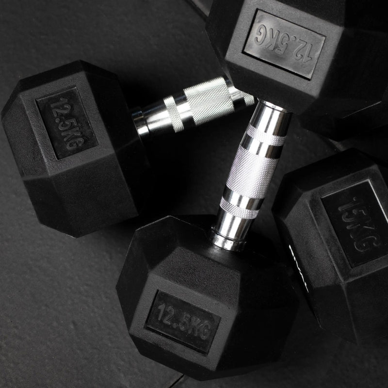 HGS Rubber Hex Dumbbell Set and Rack (2.5kg - 30kg)