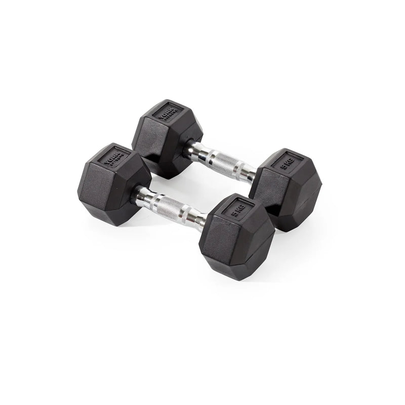 York Rubber Hex Dumbbell Sets With Racks