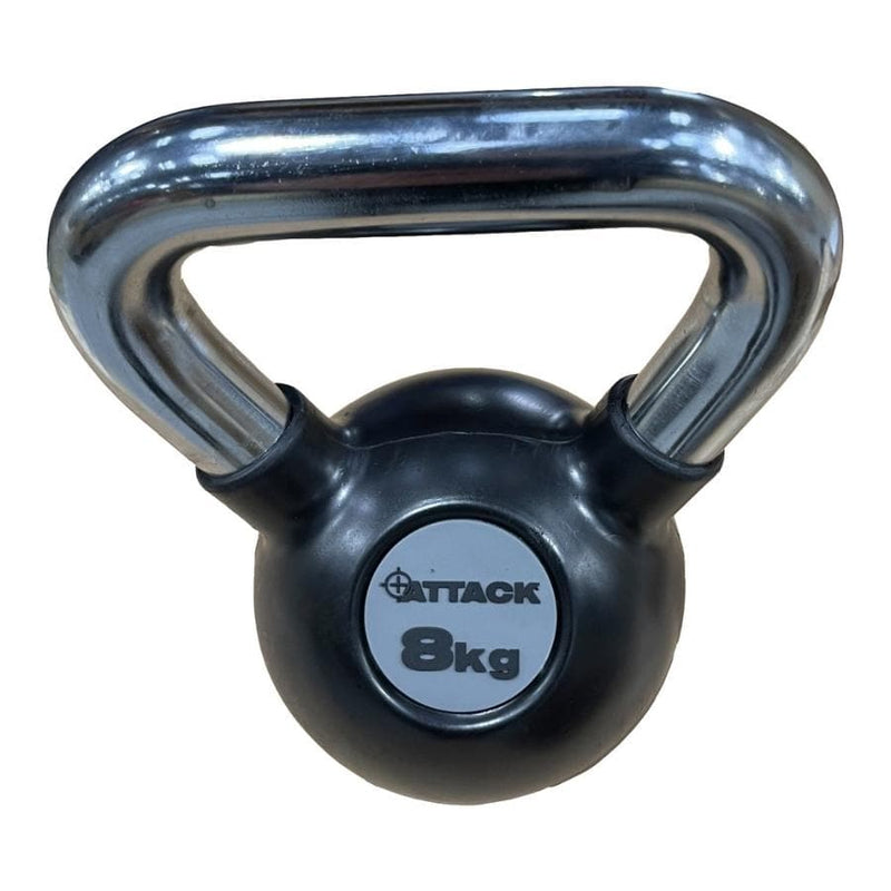 Attack Fitness Chrome Handle Rubber Kettlebell Set (4kg to 24kg)